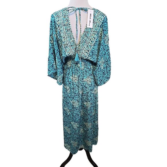 Midi Dress Open Back with tassel tie Kimono Sleeves Size S - Size L New - Picture 5 of 16